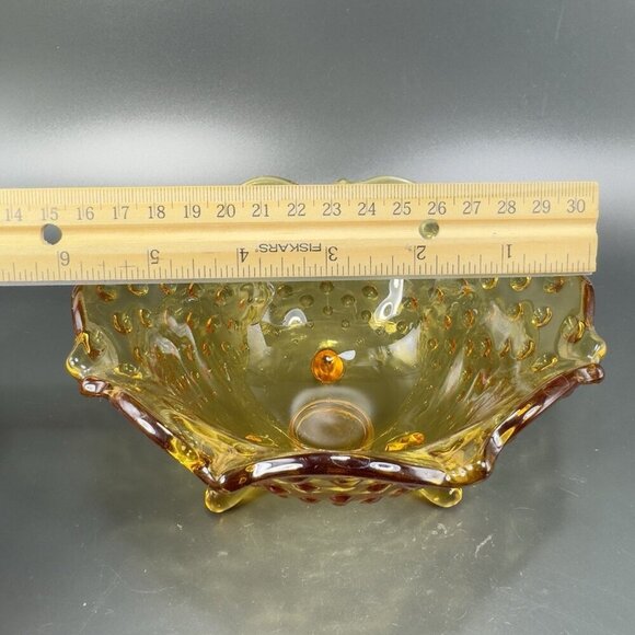 Vintage 3 Toed Hobnail Amber Footed Dish Bowl Container Wavy Edges Decor VTG - Picture 3 of 12